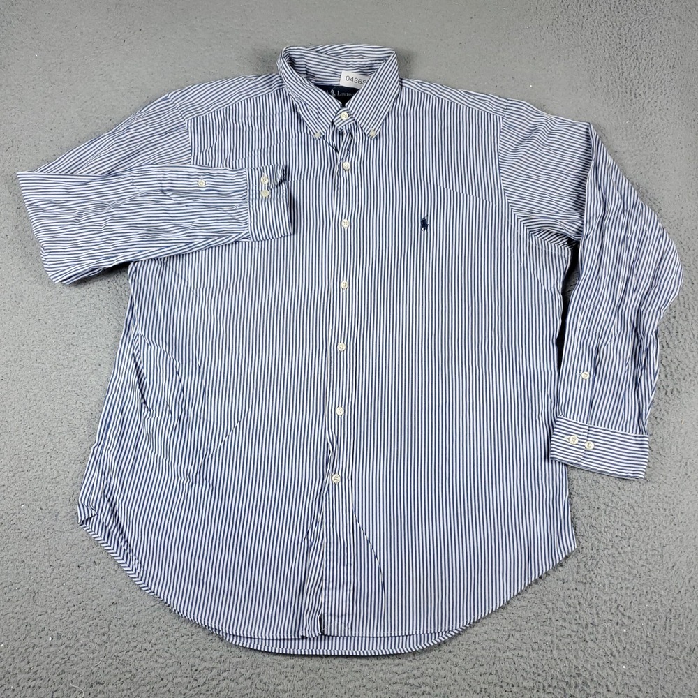 Ralph Lauren Shirt Mens 16.5 Blue Striped Pony Dress Button Up Long Sleeve *